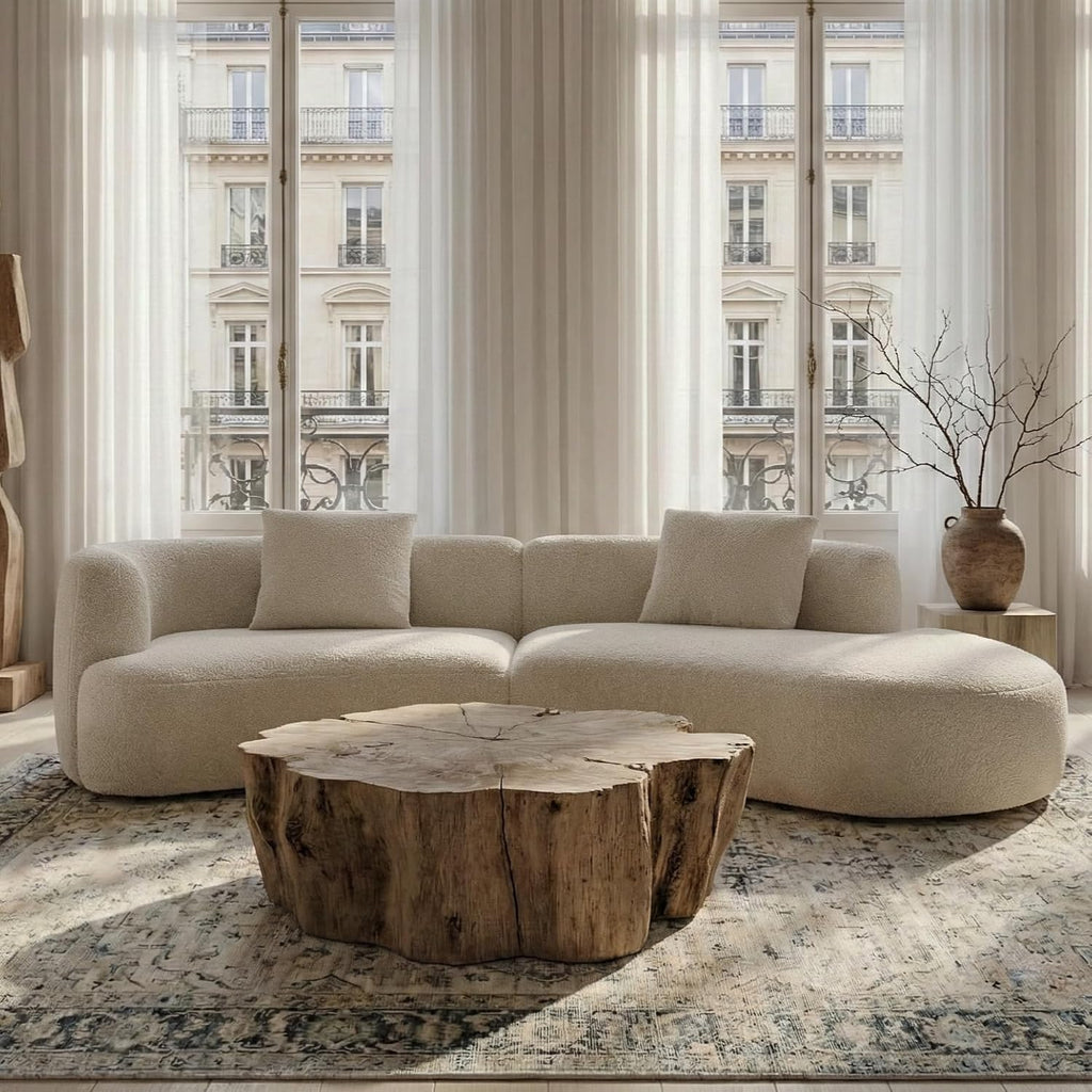 Acanva Modern Curved Sectional Living Room Couch, Minimalist Comfy Boucle Fabric Modular Sofa for Apartment, Home Office, 114' W Right Hand Facing, White