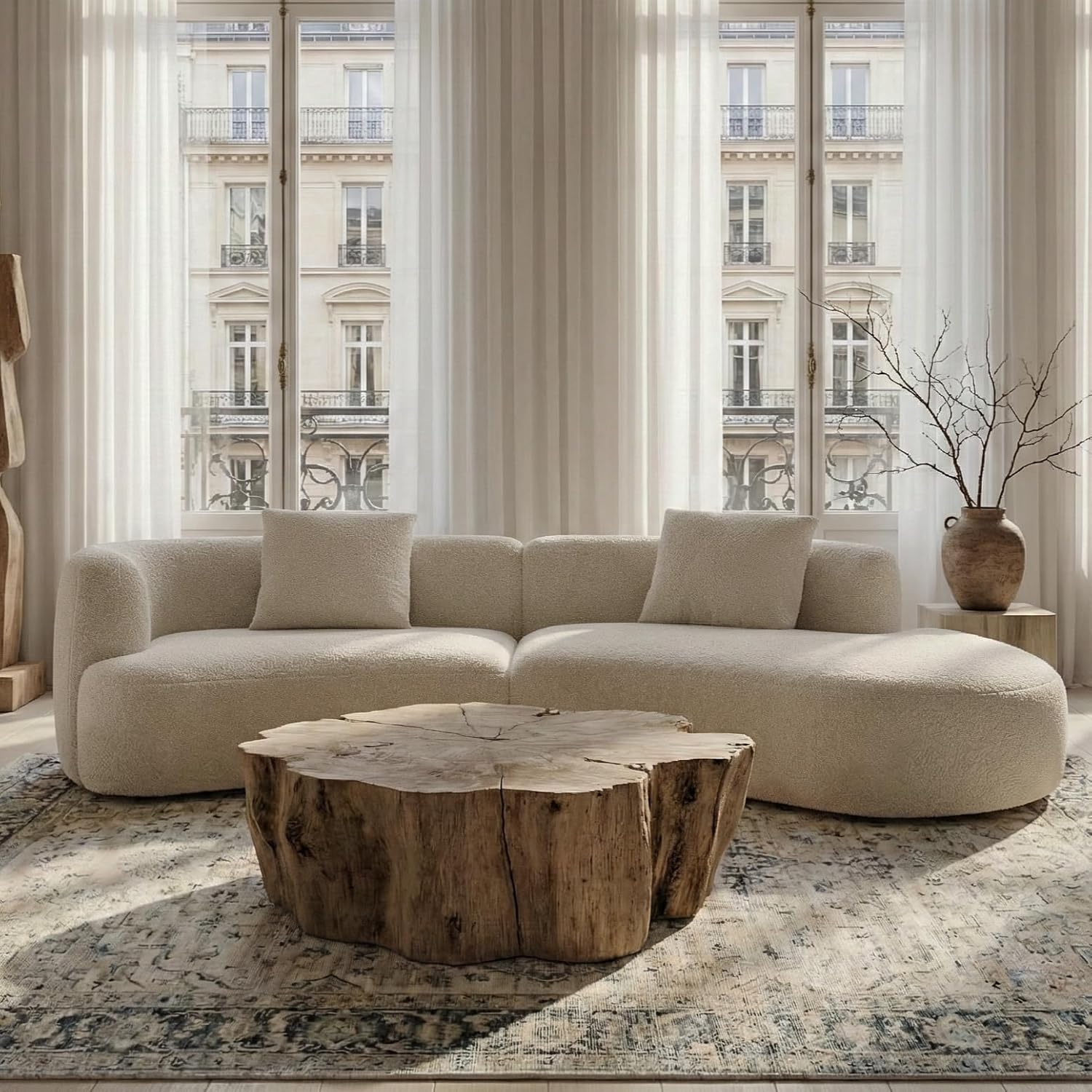 Acanva Modern Curved Sectional Living Room Couch, Minimalist Comfy Boucle Fabric Modular Sofa for Apartment, Home Office, 114' W Right Hand Facing, White