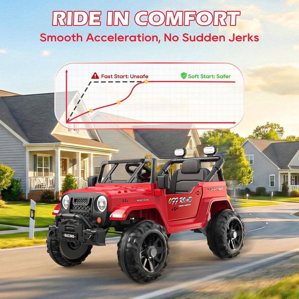 ARBELI 12V Ride On Truck Car with Remote Control, Kids Electric Vehicles with Bluetooth Music, Horn, 3 Speeds, 4 LED Lights, Soft Start, Ride on Toys for Toddler Boys & Girls (Red)