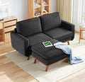 Vesgantti 68' Loveseat Sofa with Movable Ottoman, Comfy Corduroy Couch with Spring Cushion, Sofa Couch with Solid Wood, Modern Office Sofa with Deep Seat for Living Room and Bedroom, Black