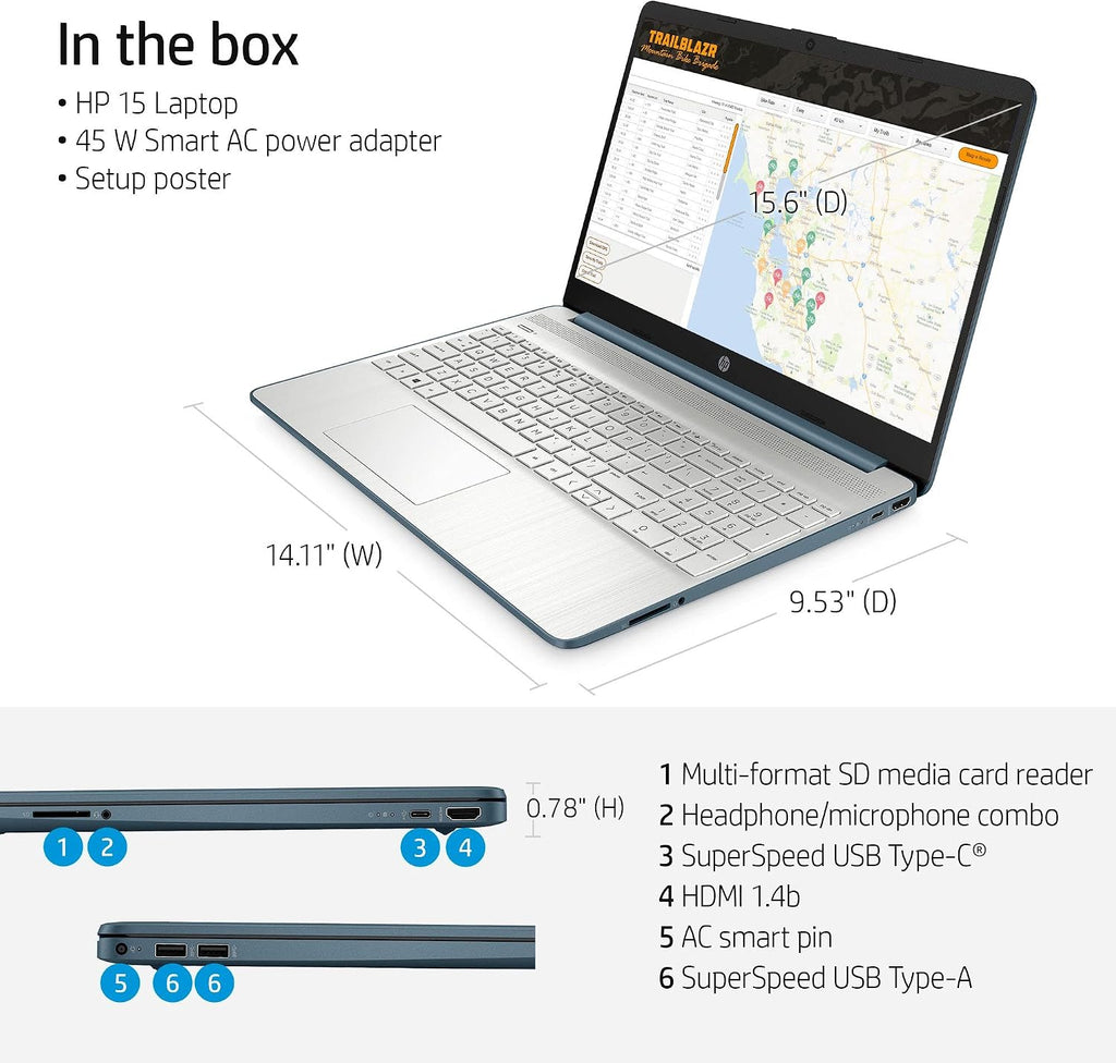 HP 2022 15.6in FHD Business Laptop, AMD Ryzen 5 5500U 6 core CPU (Beat i7-1160G7, up to 4GHz), 16GB RAM, 512GB PCIe NVMe SSD, AMD Radeon Graphics, WiFi, Windows 11, Blue + Generic Accessories