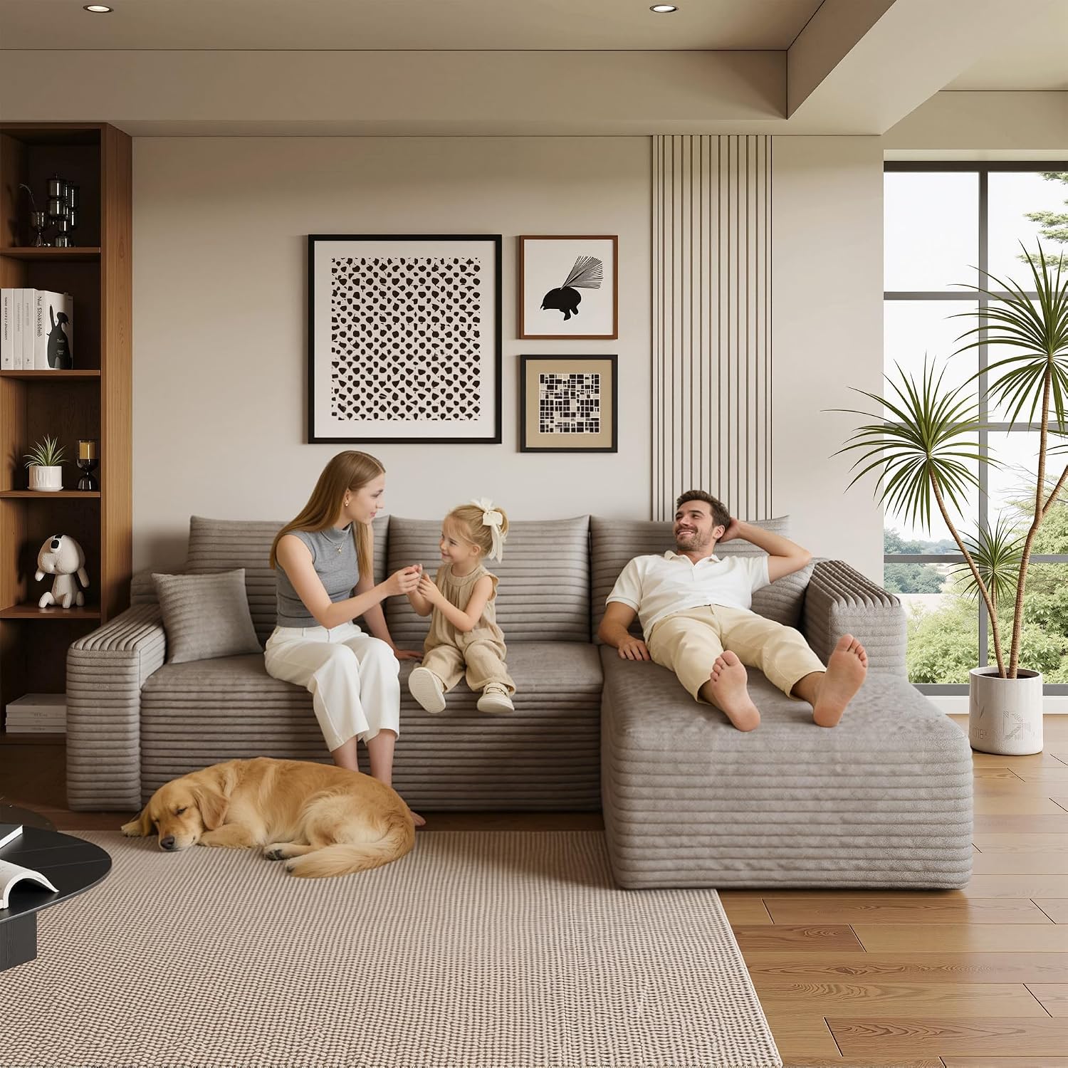 AUGOP 96' Sectional Couches for Living Room Modern Modular Sofa with L-Shape Couchs Upholstered Boneless Couch Deep Seat Sectional Couch with Chaise (Camel, 96' Right Facing Chaise+2Seaters)