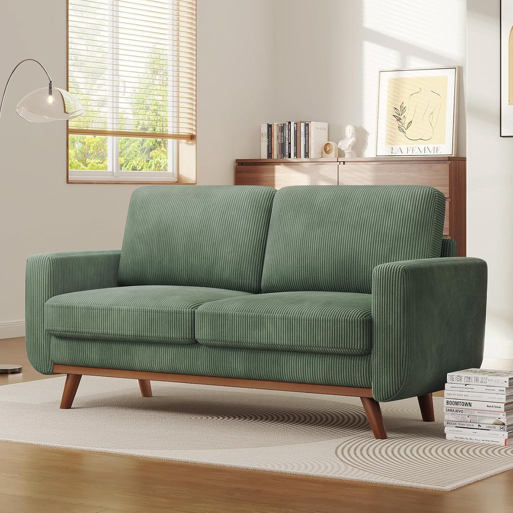 Vesgantti 68' Loveseat Sofa - Green, Comfy Corduroy with Spring Cushion, Solid Wood Frame, Modern Deep Seat, Bedroom & Living Room, Office Couch