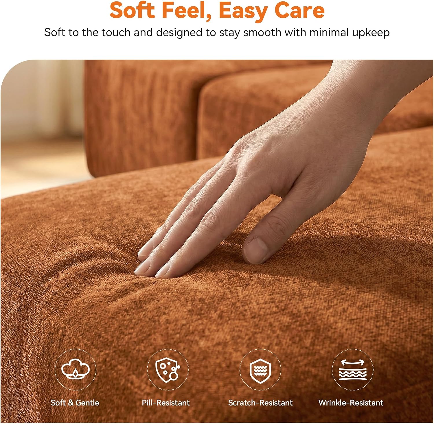 MONVANE 70' Loveseat Sofa with Removable Armrests, Comfy Chenille Cloud Couch with 4 Pillows, Modern Deep Seat Boneless Couch, 2 Seater Sofa for Living Room, No Assembly Required, Orange