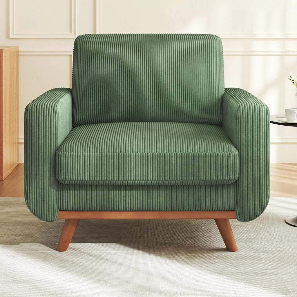 Vesgantti 38.5' Accent Chair Green, Comfy Corduroy Single Sofa Seat with Spring Cushion, Upholstered Armchair with Deep Seat, Reading Chair for Adults, Modern Sofa for Living Room, Bedroom