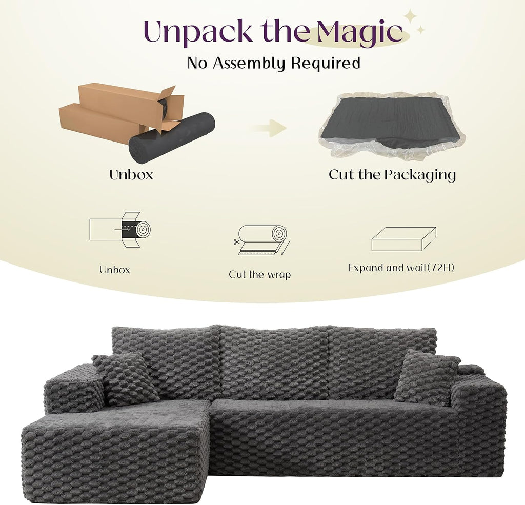 VanAcc 106'' Oversized Modular Sectional Sofa, Deep Seat Cloud Couch with Corduroy Upholstery, L Shaped Boneless Sofas, Easy No-Assembly Lounge Couches for Living Room, Grey