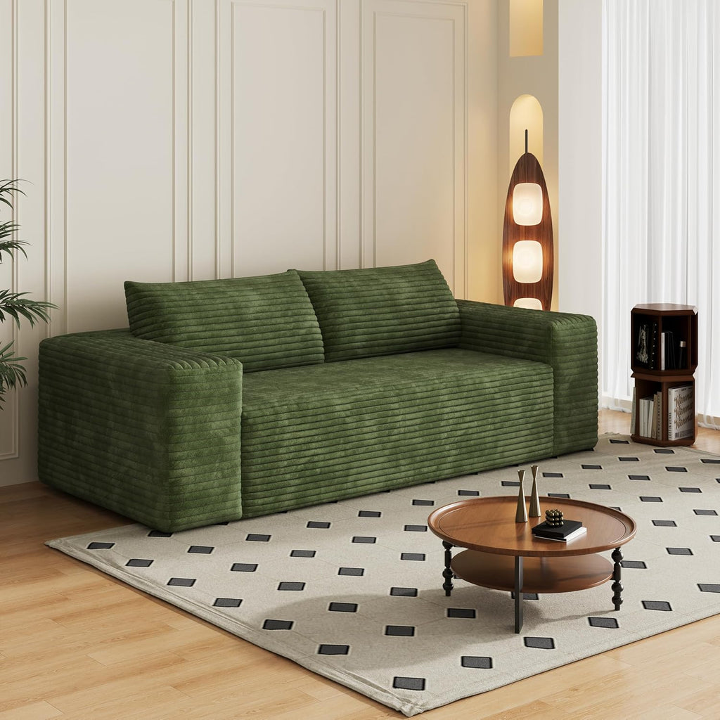 Eafurn Memory Foam Boneless Loveseat Sofa Couch, 3-Seater Upholstered Sofa with Corduroy Fabric and Wider Armrest, No Assembly Sofa for Living Room, Bedroom & Apartment