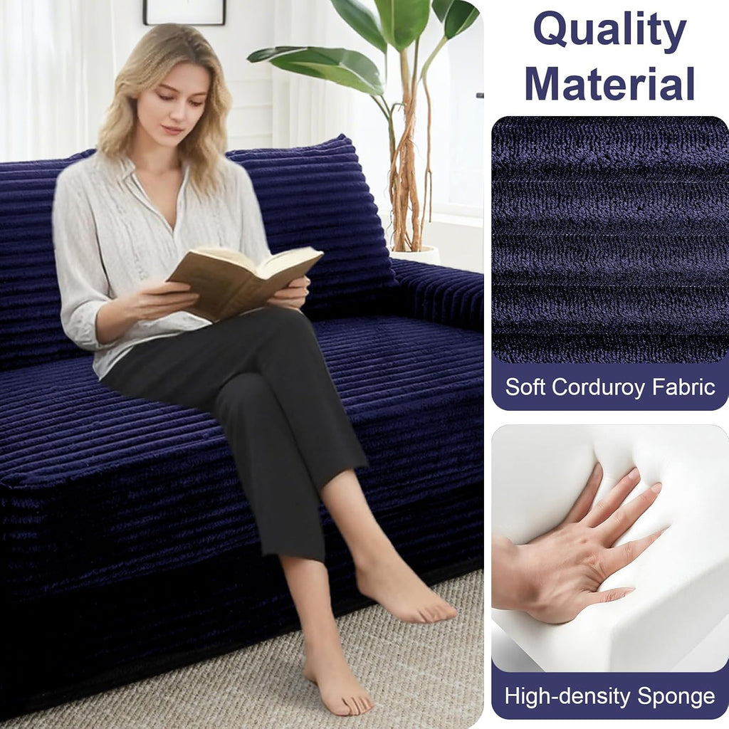 GNIXUU Corduroy Cloud Loveseat Sofa, 2 in 1 Convertible Sleeper Sofa with Fixed-Shape Frame, Comfy Folding Boneless Love Seat Couches for Living Room, Apartment, Small Spaces Blue