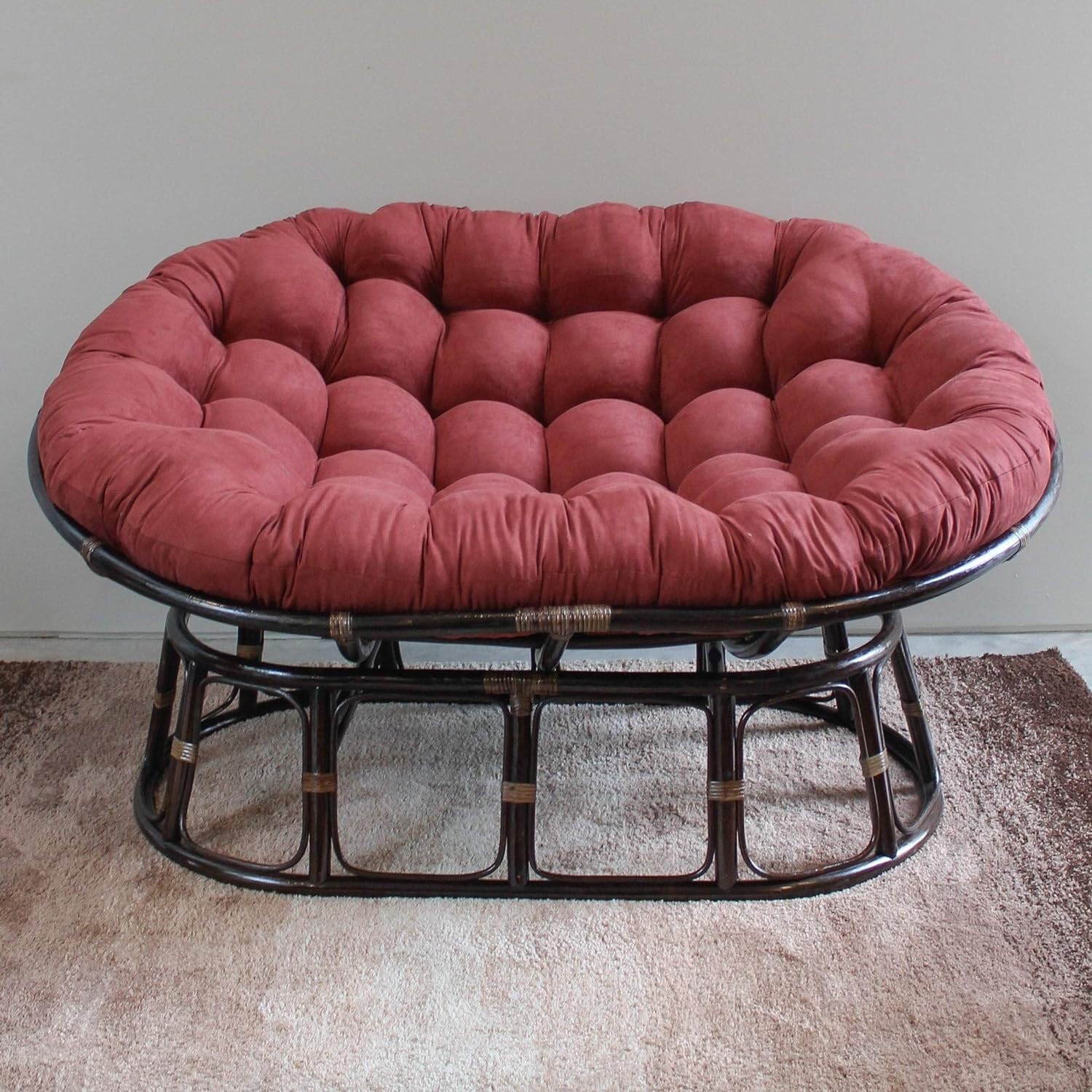 Maykoosh Rattan Double Papasan Chair with Twill Cushion - Bohemian Style Seating Frame Only