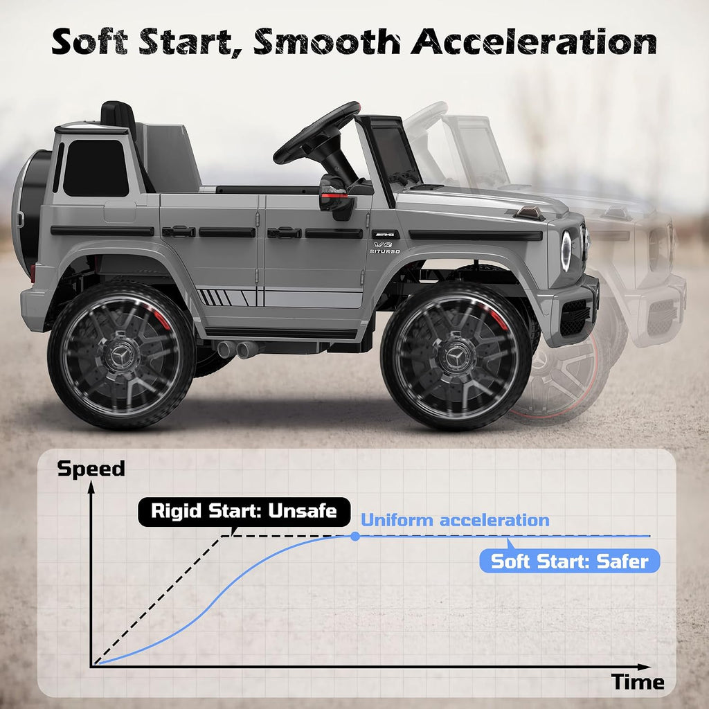 ANPABO Licensed Mercedes-Benz G63 Car for Kids, 12V Ride on Car w/Parent Remote Control, LED Headlights, Music Player & Horn, Soft Start, Low Battery Prompt, Kids Electric Car, Grey