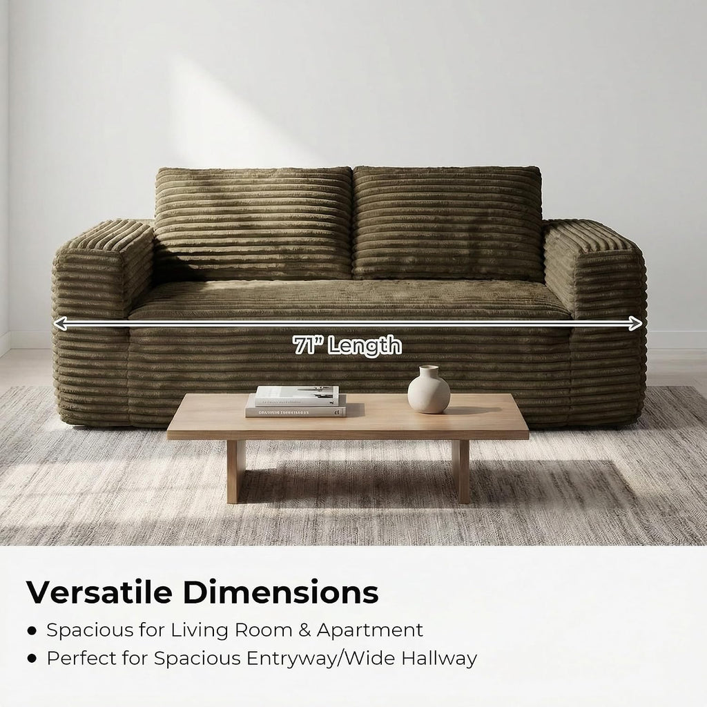 LIKIMIO Liorin Plush 71' Luxury Corduroy Boneless Cloud Couch, No Assembly Small Space Loveseat for Apartment, Office & Living Room, Brown