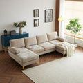Karl home Convertible Sectional Sofa 110' U-Shape Sofa Couch 4-Seat Couch with Chaise ChenilleFabric Upholstered for Living Room, Apartment, Office, Camel