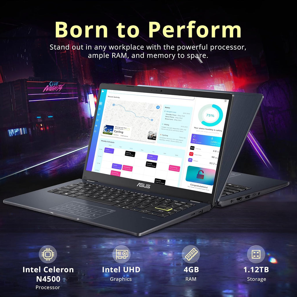 ASUS Vivobook Go 14' FHD Business Laptop, Intel Celeron N4500, 4GB RAM, 1.12TB Storage (128GB eMMC + 1TB Docking Station Set), Intel UHD Graphics, Number Pad, HD Webcam, Wi-Fi, Windows 11, Star Black