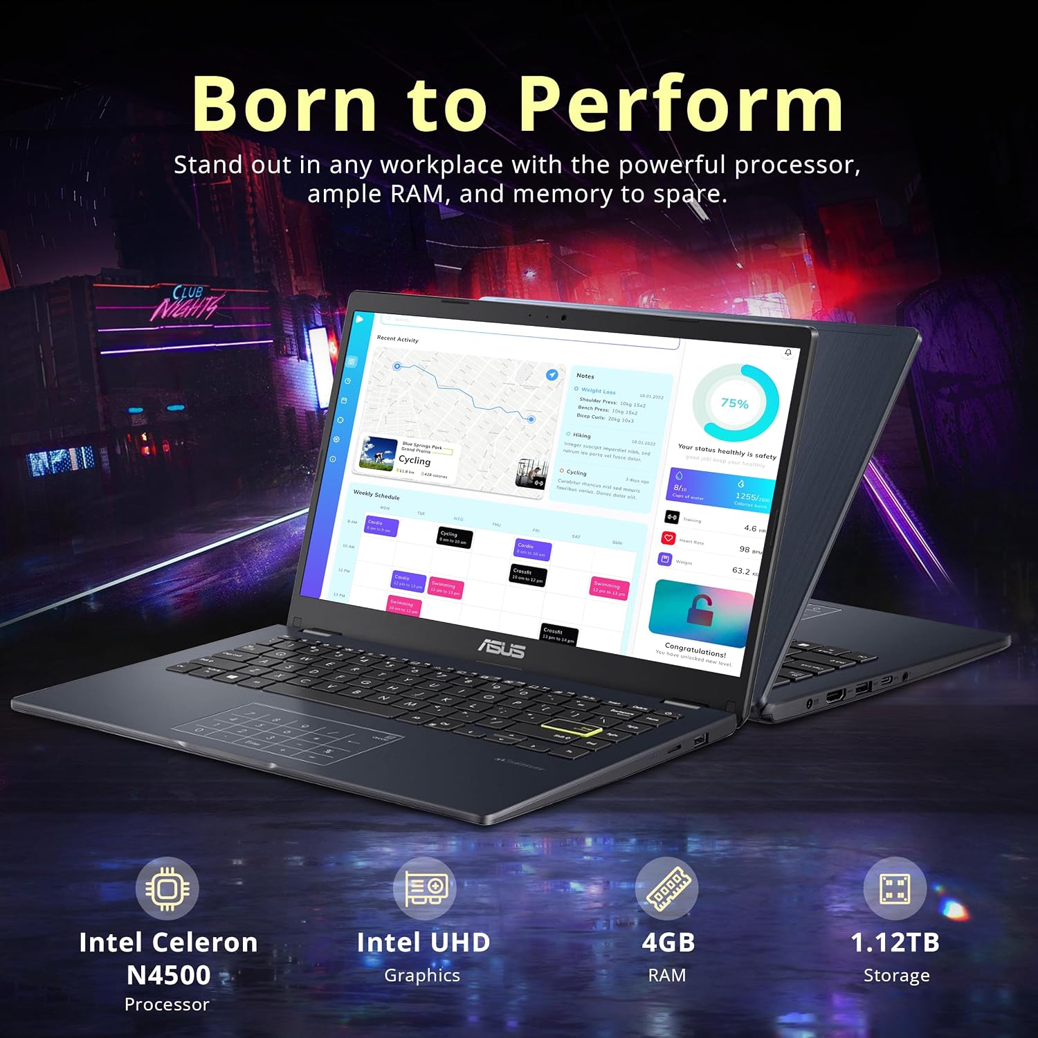 ASUS Vivobook Go 14' FHD Business Laptop, Intel Celeron N4500, 4GB RAM, 1.12TB Storage (128GB eMMC + 1TB Docking Station Set), Intel UHD Graphics, Number Pad, HD Webcam, Wi-Fi, Windows 11, Star Black
