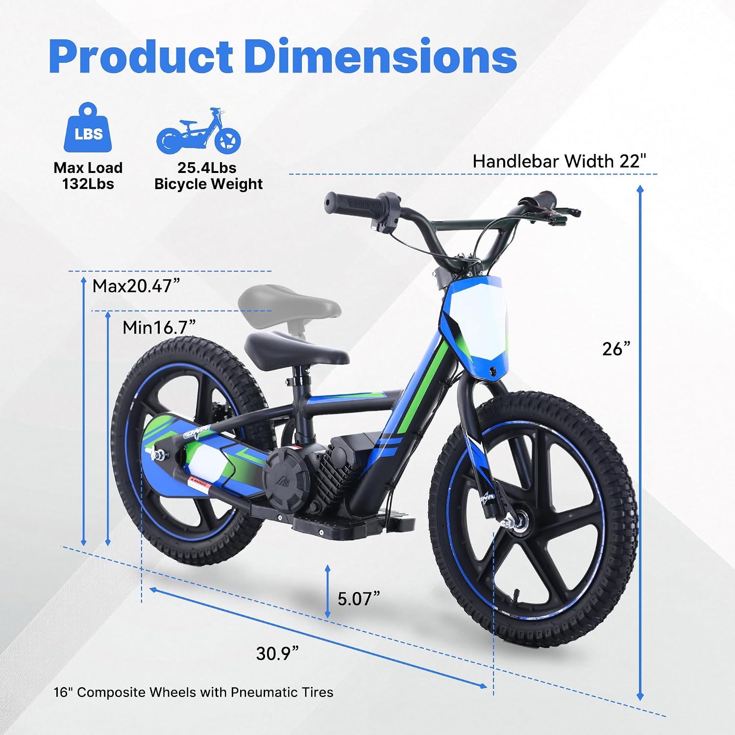 Lightweight Electric Dirt Bike for Kids, 340W Powerful Racing Grade Motorcycle Up to 12MPH, 24V Detachable Battery, 16-Inch Off-Road Tires, 3-Speed Modes Mini Motocross Bike- Ideal for Ages 5-8