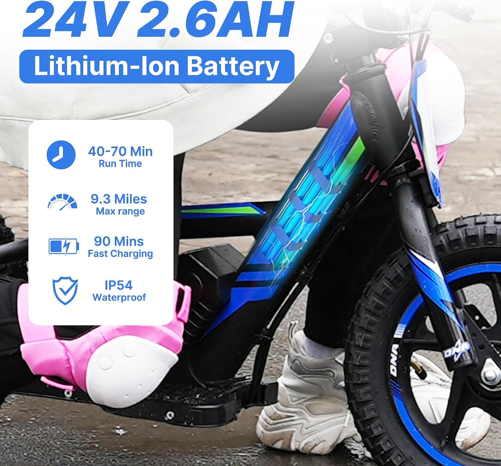 Electric Dirt Bike for Kids, 170W 2-Speed Racing Motorcycle with 12-Inch Off-Road Tires, 24V Detachable Battery, Up to 10MPH – Lightweight Mini Motocross Bike for Ages 3-6, Blue