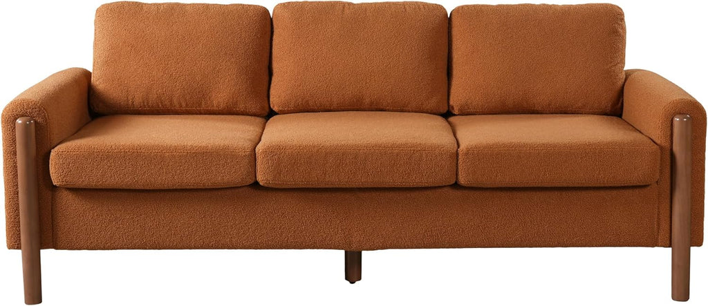 Christopher Knight Home Yadil Teddy Fleece Upholstered 3 Seater Sofa Couch, Wooden Home Sofa Living Room, Comfy Cloud Couch for Bedroom, Home Office, Orange