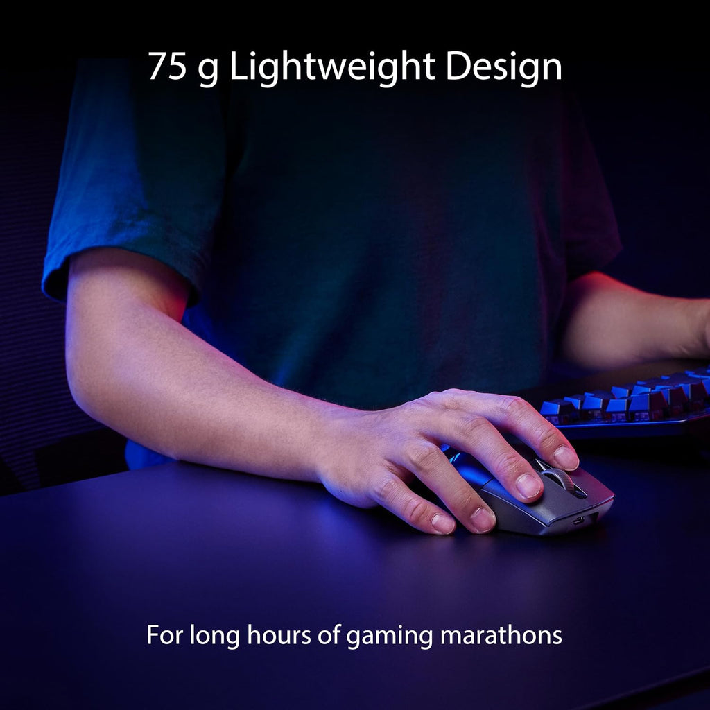 ASUS ROG Keris Wireless Aimpoint Gaming Mouse – Right-Handed Ergonomic, 75g, Tri-Mode Connectivity, 42K DPI, up to 119Hr Battery, PC/Mac Support - Black
