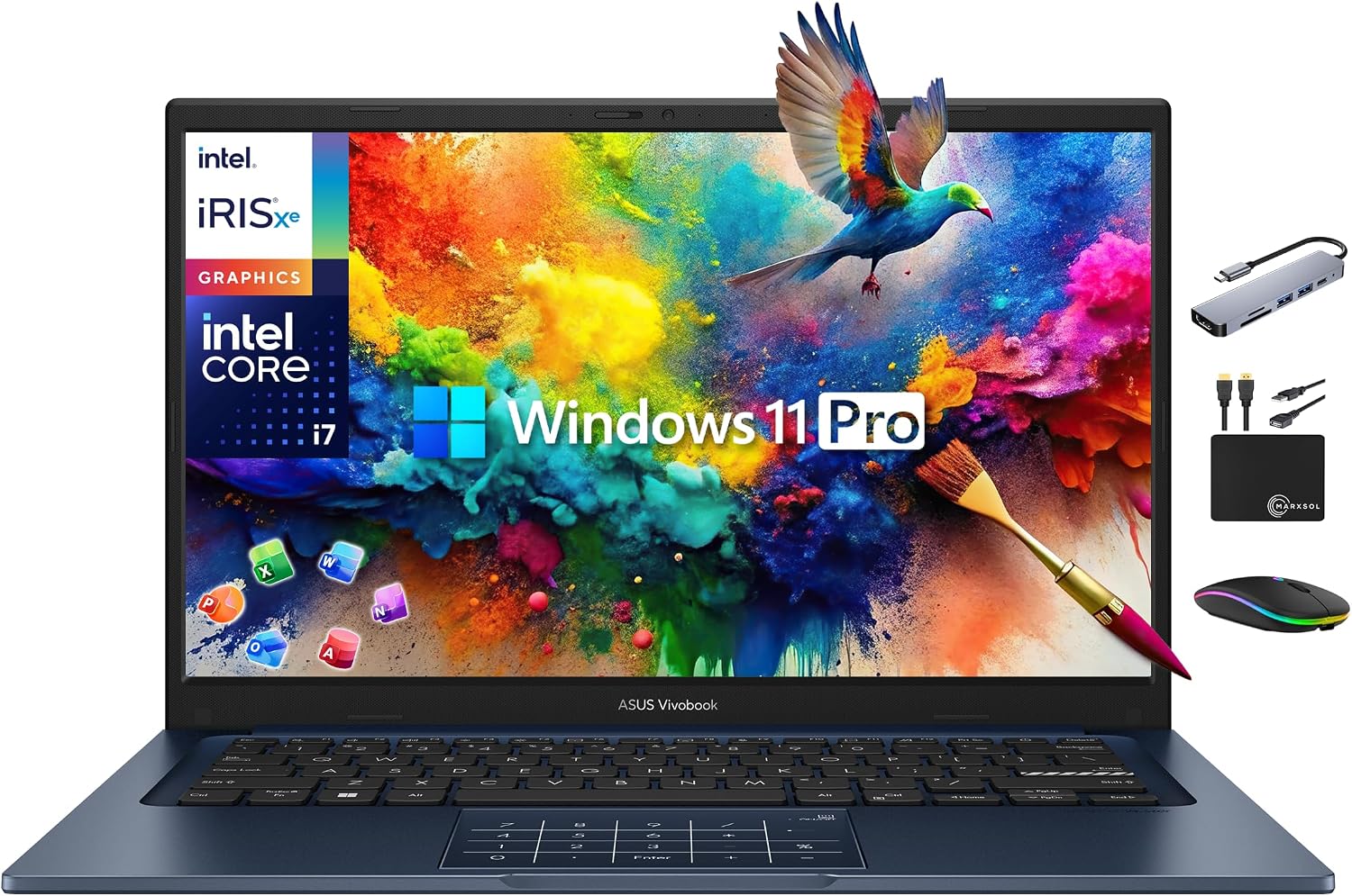 ASUS Vivobook Laptop Business 2025-2026, Lifetime Office, AI-Powered Computer, 14' FHD Display, 10-Core Intel i7-1355U, 16GB RAM, 1TB Storage (500GB SSD + 500GB Ext), MarxsolAccessory, Win 11 Pro