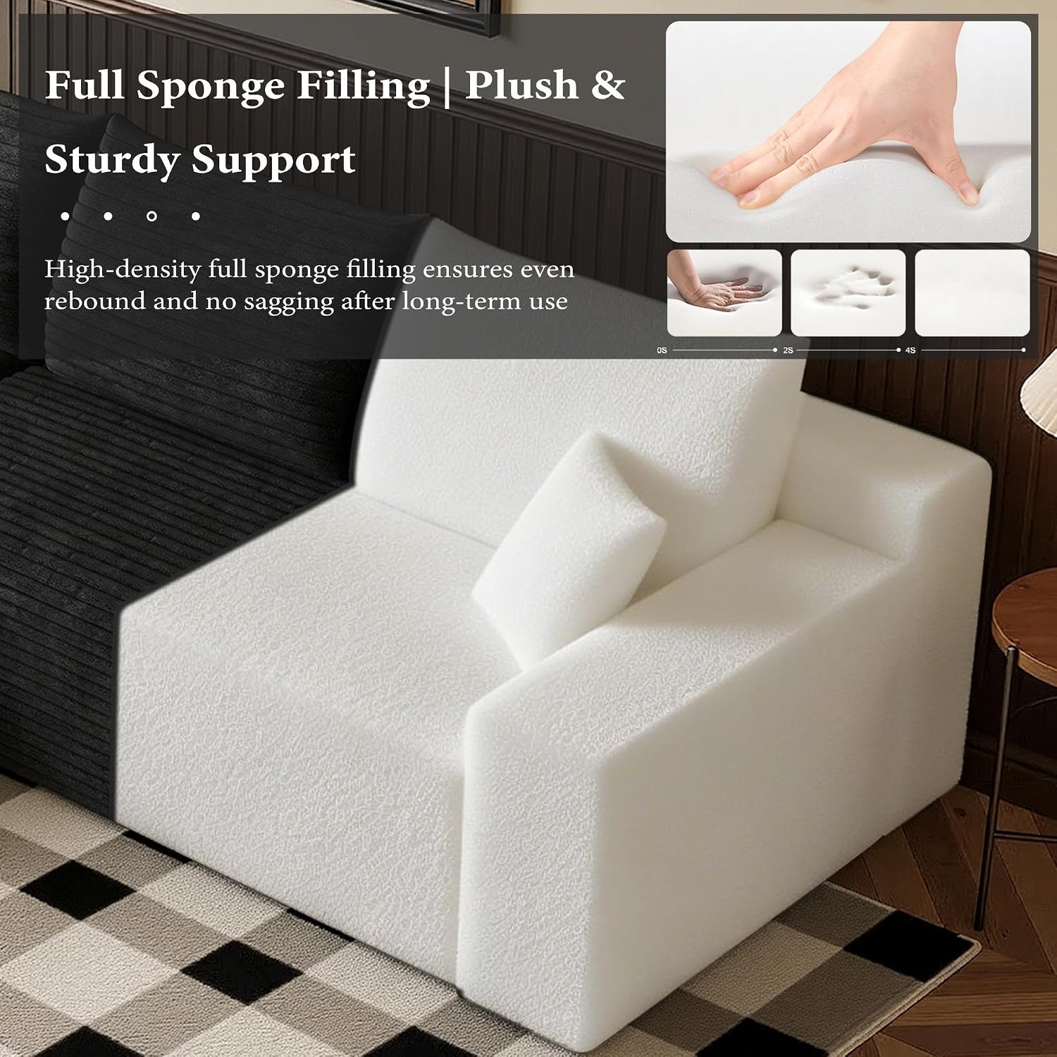 96''Sectional Couches for Living Room,Modern Modular Sectional Sofa,Upholstered Boneless Couch Comfy Cloud Couch with L Shaped Chaise (Black, Upgrade-96''W Left Facing Chaise)
