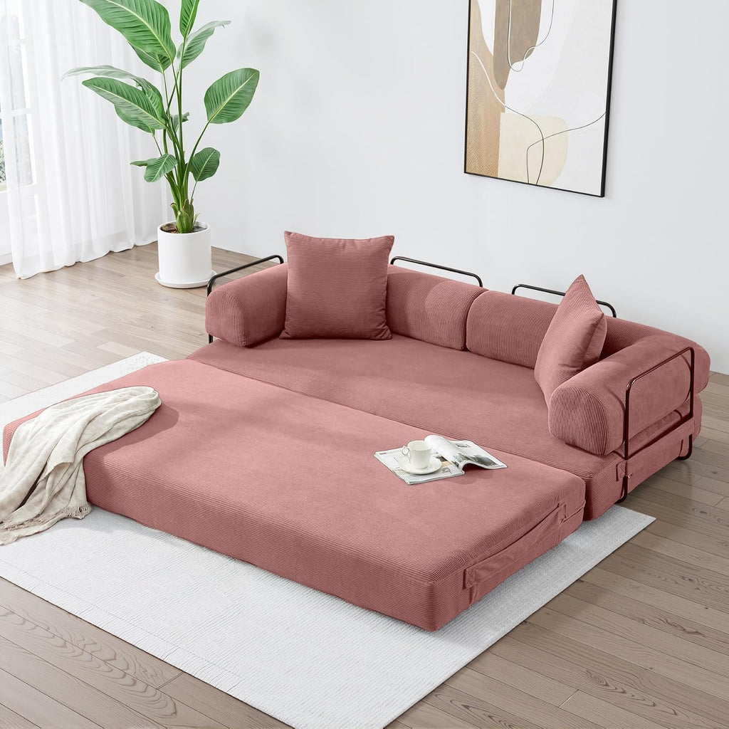ZEIINPA 78.5 Inch Convertible Sleeper Sofa Bed, 5 in-1 Boneless Floor Couch Bed with Fixed-Shape Frame, Modular Futon Couch for Living Room, Apartments, RV Studio, Bedroom, Small Spaces, Pink