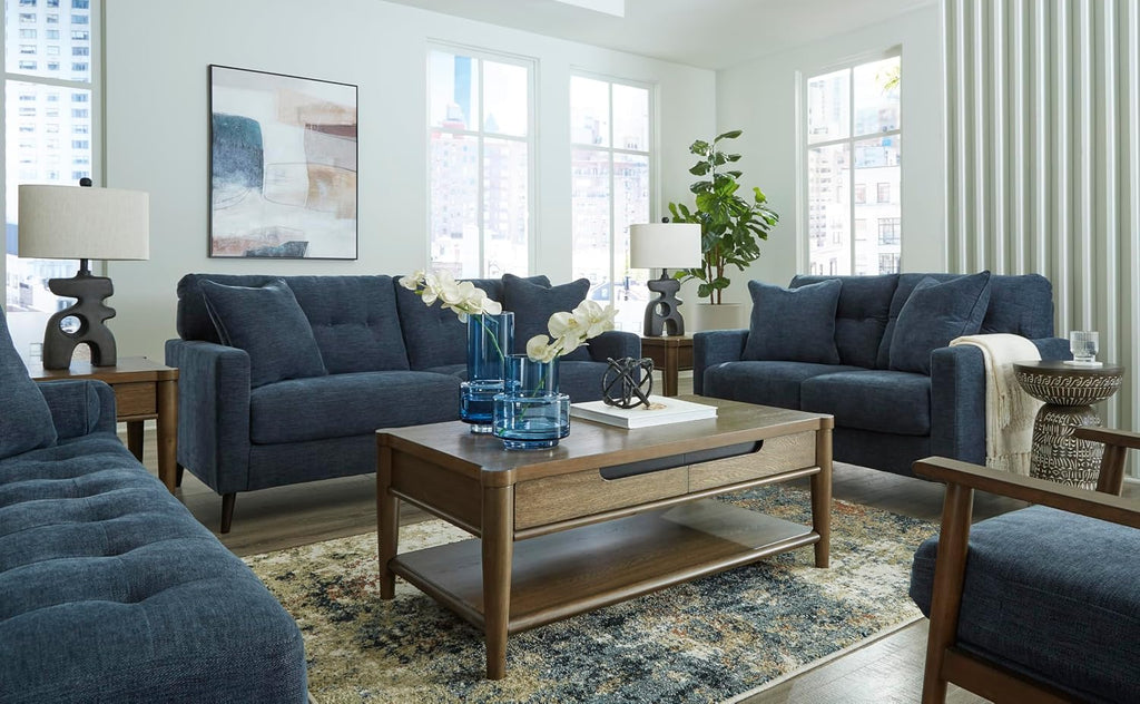 Signature Design by Ashley Bixler Classic Tufted Sofa with Removable Cushions, Blue