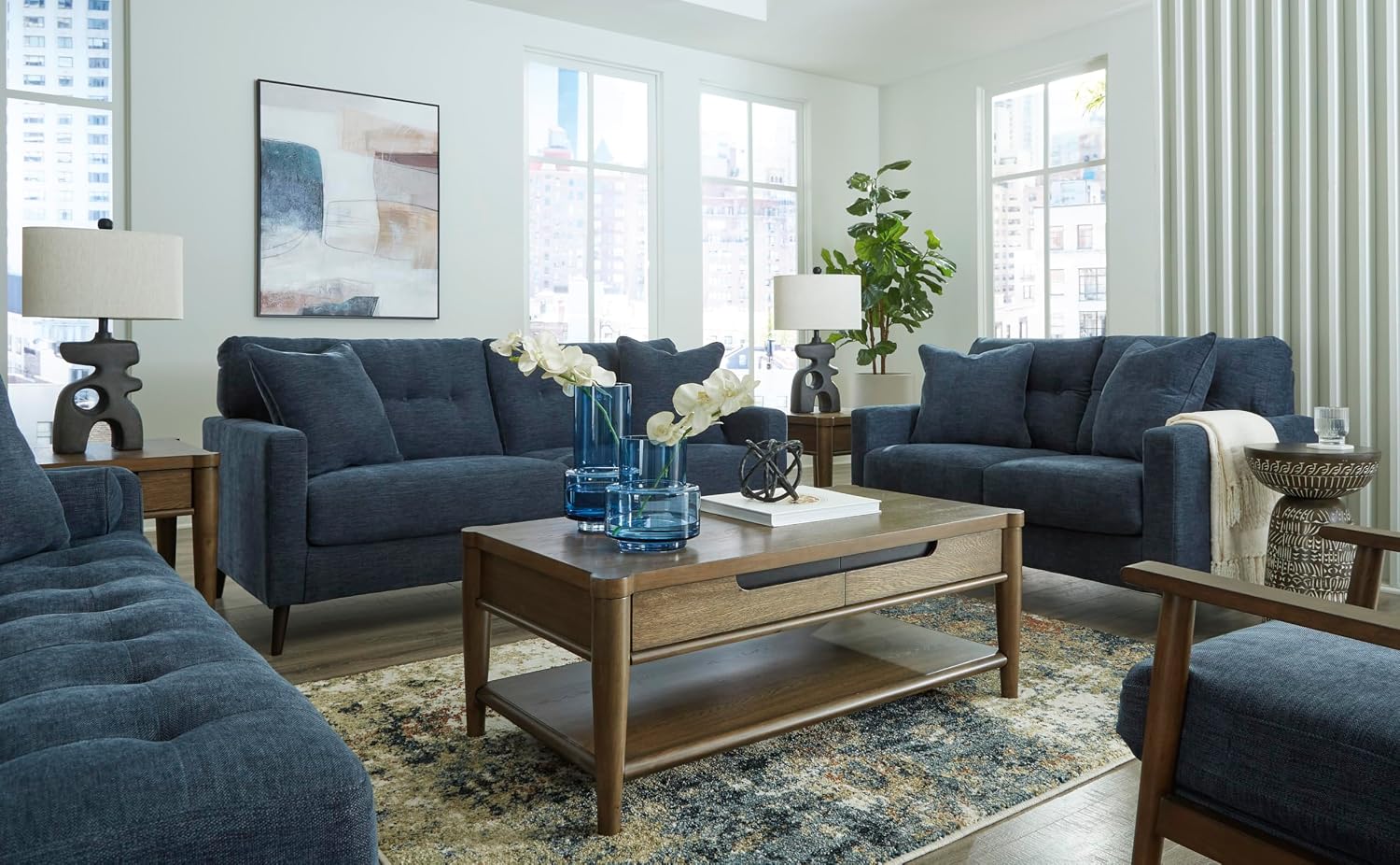 Signature Design by Ashley Bixler Classic Tufted Sofa with Removable Cushions, Blue
