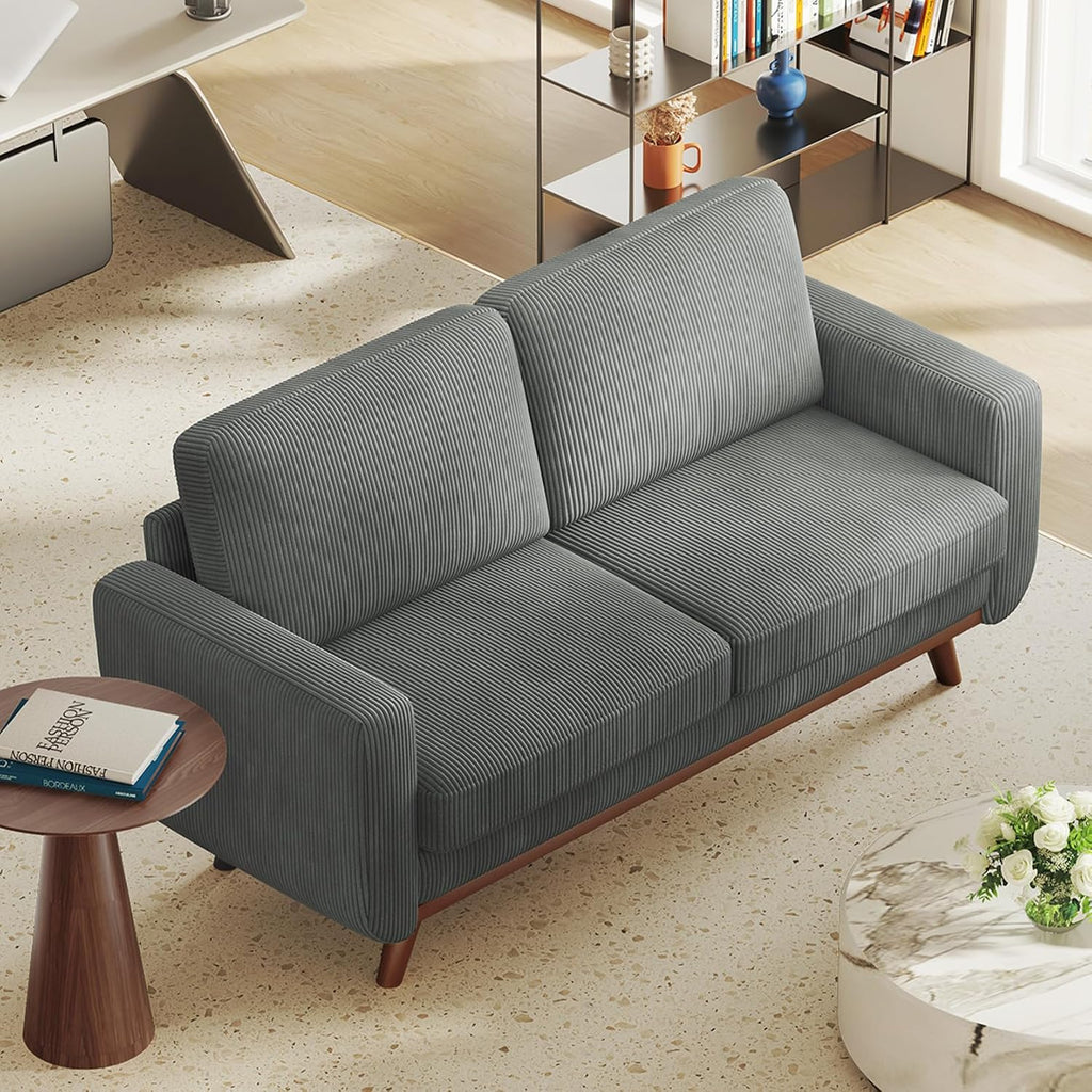 Vesgantti 68' Loveseat Sofa Dark Gray, Comfy Corduroy Couch with Spring Cushion and Solid Wood, Modern Extra Deep Seat for Bedroom, Living Room, Office