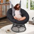 KROFEM 40' Ergonomic Wicker Papasan Chair, 360° Swivel Indoor Outdoor Rattan Chair with Soft Thick Cushion, Ideal for Living Room, Bedroom, Reading Room, Grey Frame with Black Cushion