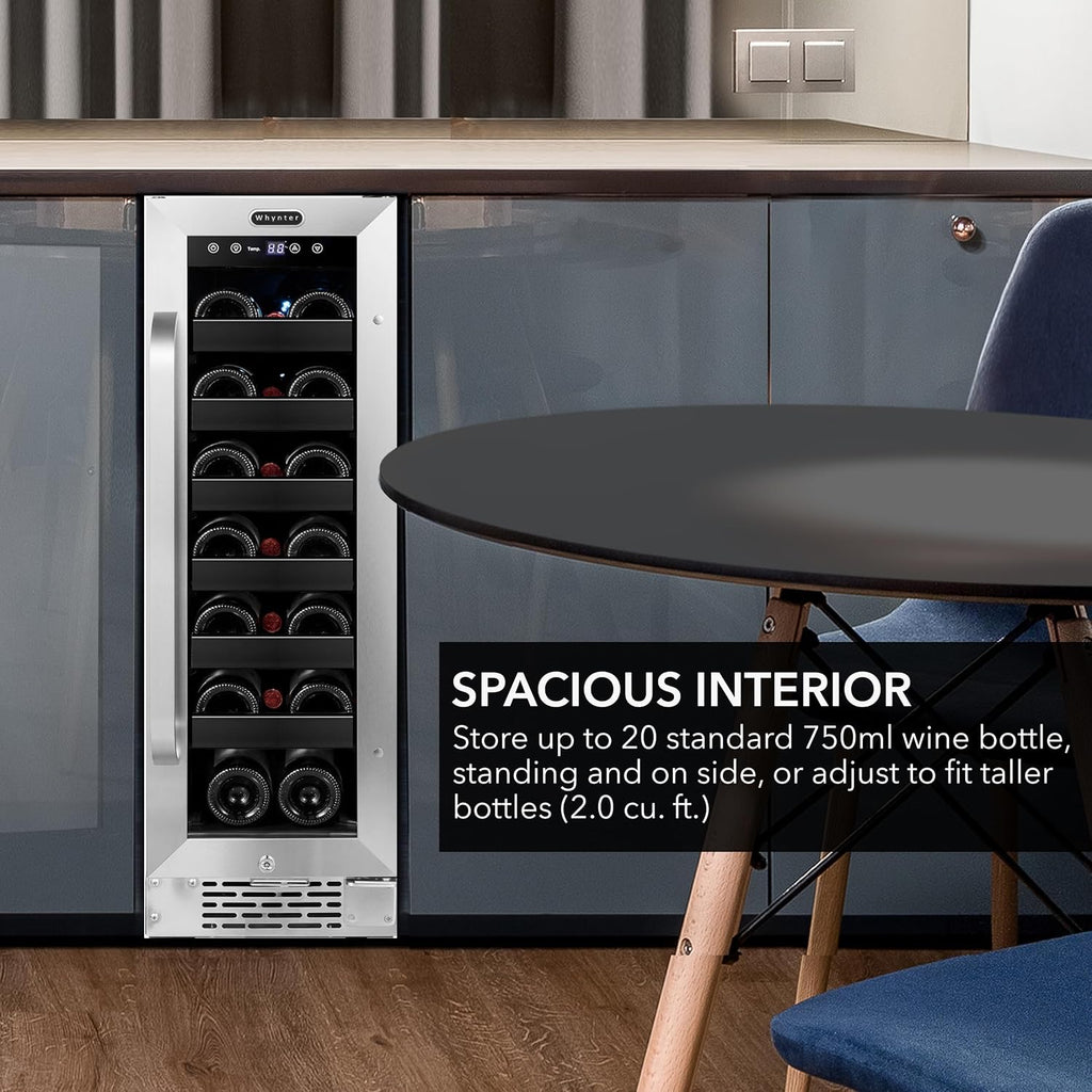 Whynter BWR-208SB Stainless Steel 12 inch Built-in 20 Bottle Undercounter Wine Refrigerator with Reversible Door, Digital Control and Lock