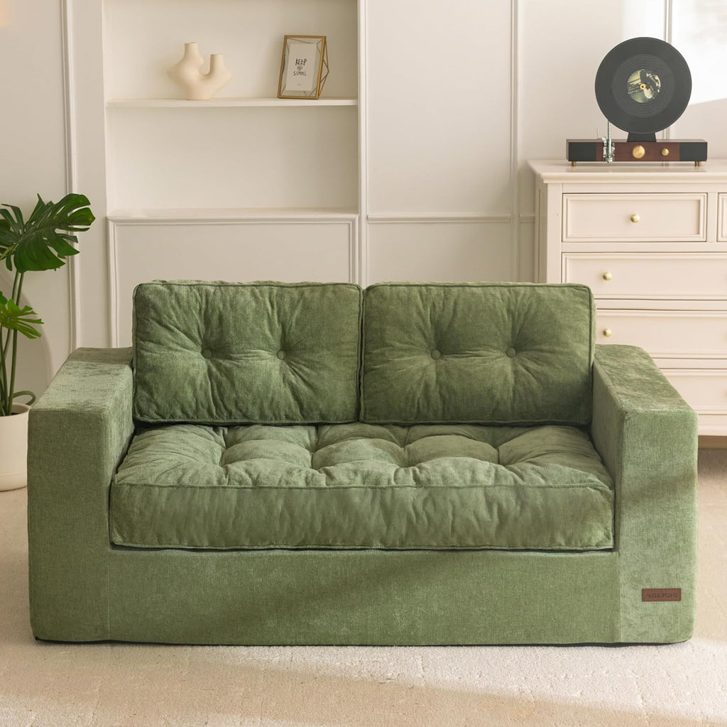 MAXYOYO Boneless Sofa Couch, Loveseat Sofa for Small Space, Tufted 2-Seater Floor Couch Bean Bag Chair for Living Room Bedroom Apartment, Sofa in a Box, No Assembly Needed, Green