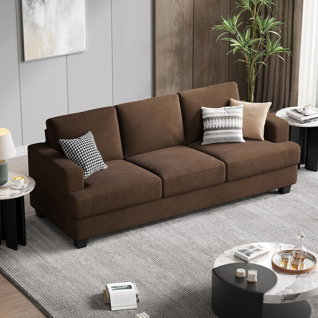 COPIAE 89 Inch Sofa with Extra Deep Seats Oversize, 3 Seater Sofa for Living Room, Modern Couch and Sofa, Comfy Armrests and Seats and Backrests, Easy Installation, Corduroy Fabric Brown