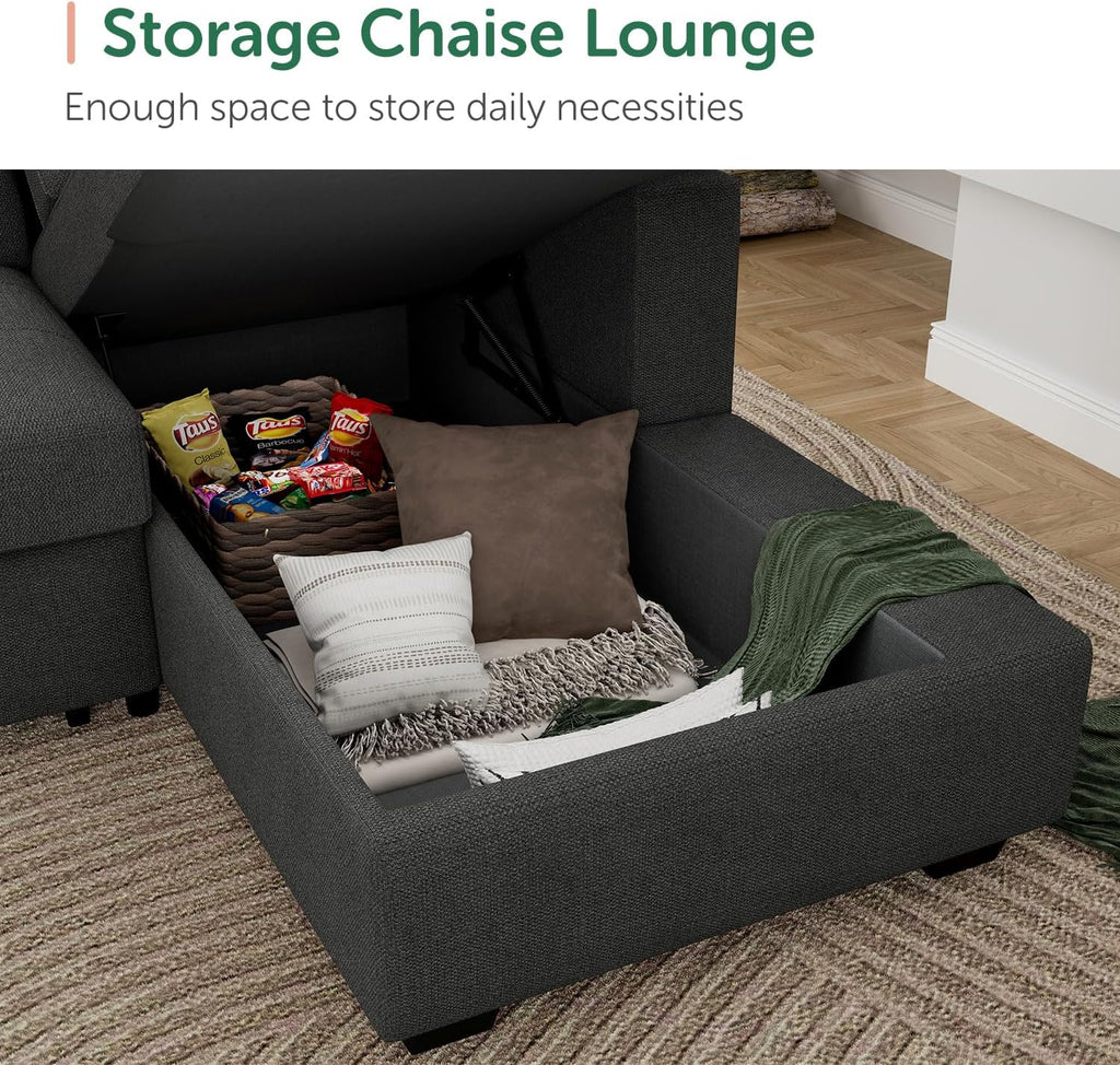 HONBAY Sectional Sleeper Sofa Pull Out Bed with Storage Chaise, Sleeper Sectional Sofa Couch, Sectional Sleeper Bed for Living Room, Dark Grey