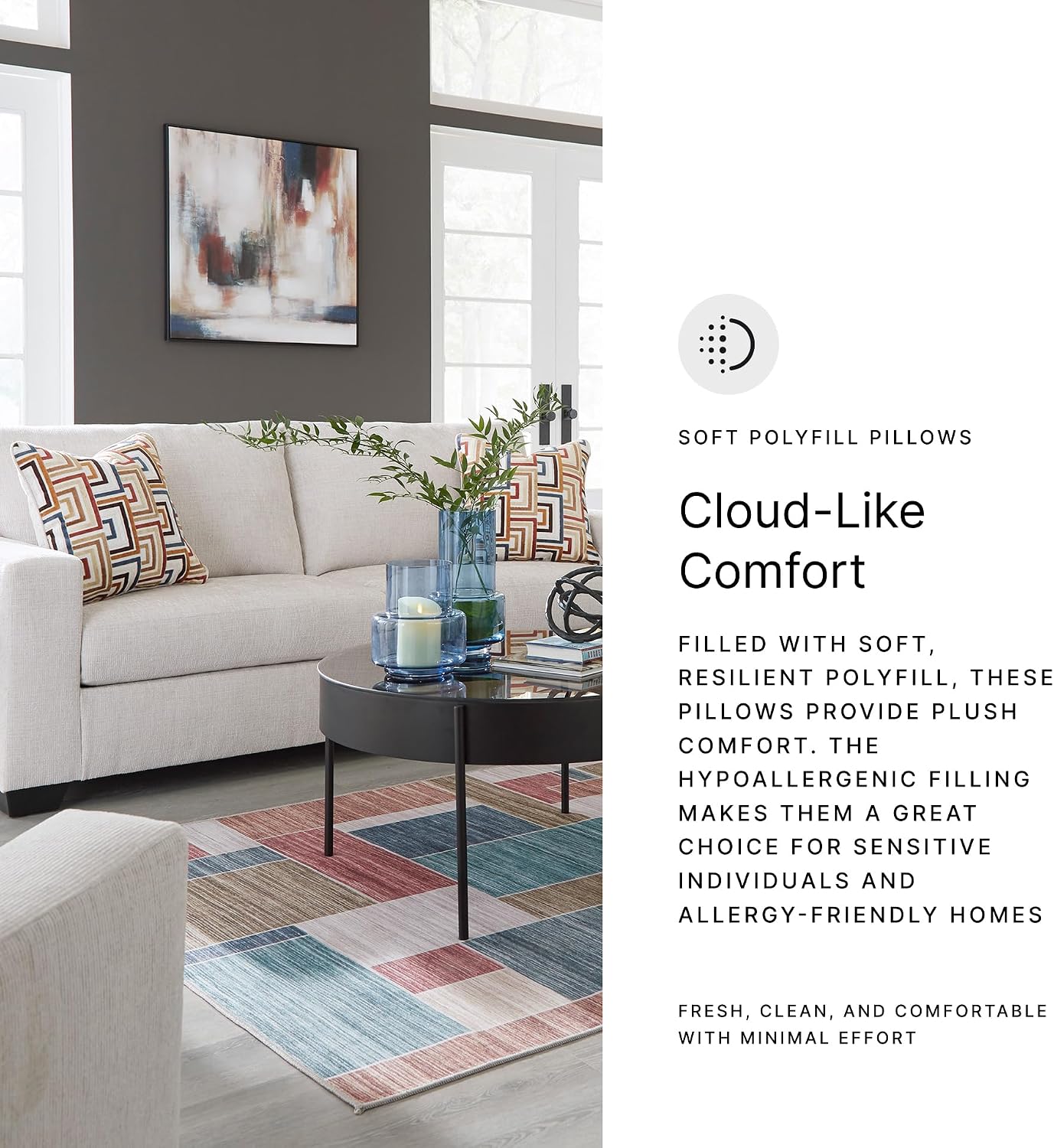 Signature Design by Ashley Aviemore Coastal Sofa Sleeper with Folding Memory Foam Mattress and 2 Accent Pillows, Queen, Beige