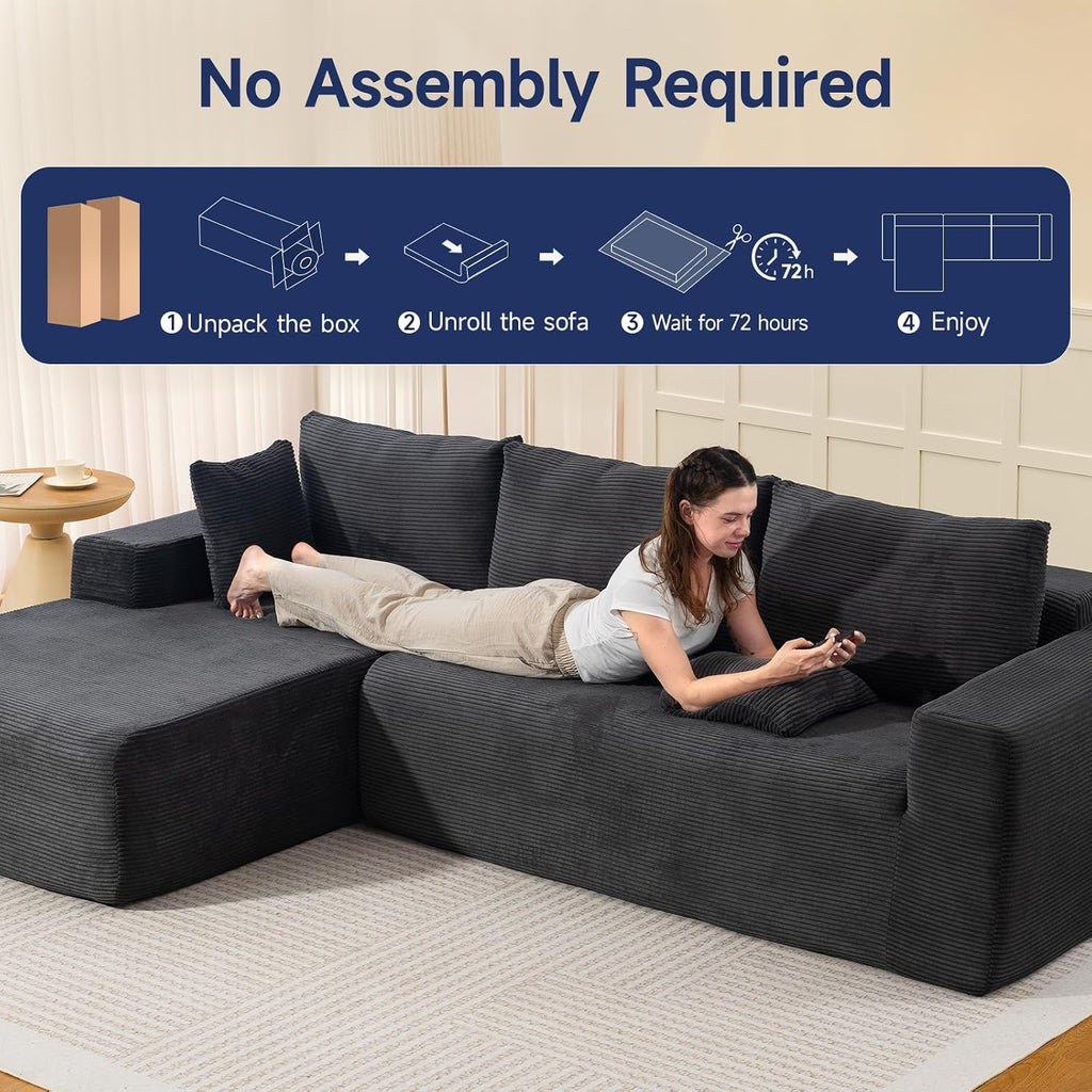 2025 New 108' Cloud Couch Sectional, Comfy Boneless Modular Sectional Sofa with L-Shaped Chaise, Deep Seat Sectional Modular Couch for Living Room, No Assembly Required (Gray, Left Facing Chaise)