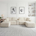 125 Inch Modular Sectional Sofa, Modern Oversized Corduroy Cloud Couch with 2 Ottomans, Cup Holders and USB Ports, U Shape Couch Boneless Couches for Living Room, No Assembly Required, Beige