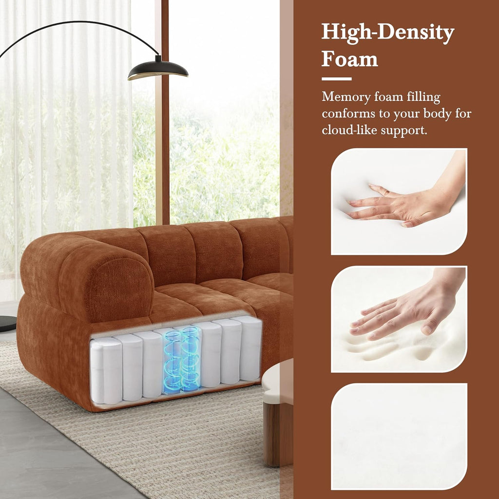 Christopher Knight Home Mania 122' Modular L-Shape Sofa Couch with Chaise Lounge, Modern Sectional Sofa Set for Living Room, Boucle Fabric Upholstered Cloud Couch with Deep Seat, Orange