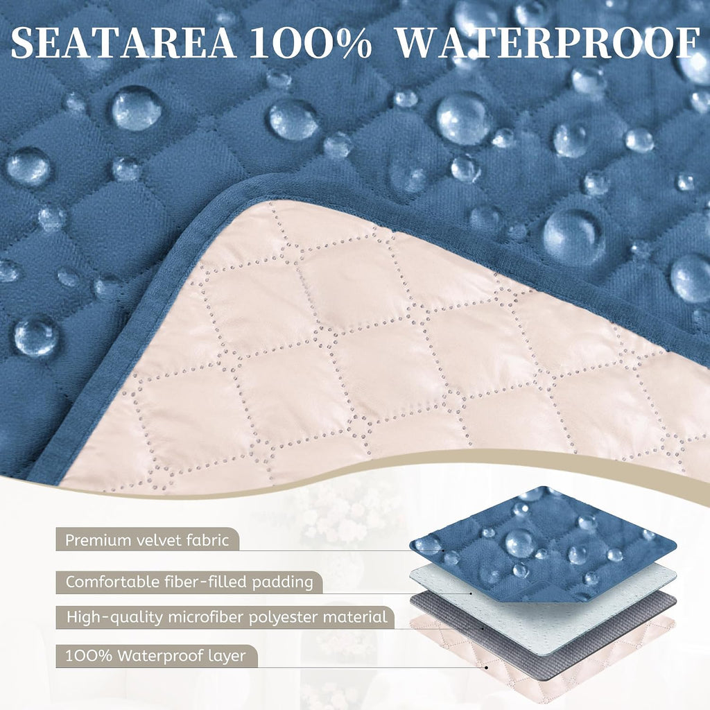 Sectional Couch Covers for Dogs 100% Waterproof Corner L Shaped Sofa Cover Pet Friendly Velvet Washable Anti Slip L Shape Modular Sofa Slipcover Protector with Pockets (Blue, Small)