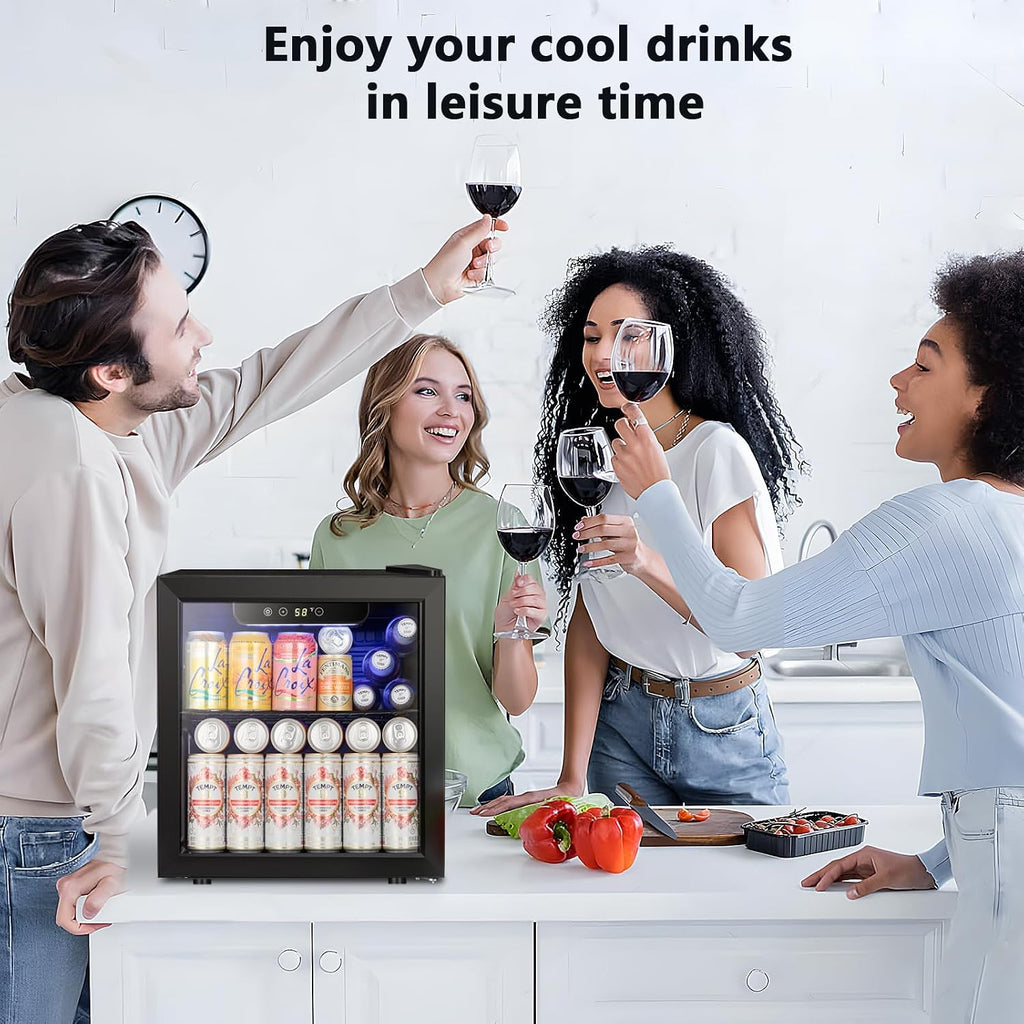 Antarctic Star 48 Can Mini Fridge Cooler - Beverage Refrigerator Black Glass Door for Beer Soda or Wine, Small Drink Dispenser Machine Electronic Temperature Control for Home, Office or Bar, 1.3cu.ft.
