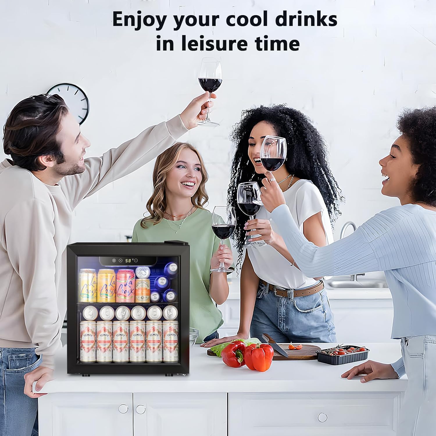Antarctic Star 48 Can Mini Fridge Cooler - Beverage Refrigerator Black Glass Door for Beer Soda or Wine, Small Drink Dispenser Machine Electronic Temperature Control for Home, Office or Bar, 1.3cu.ft.
