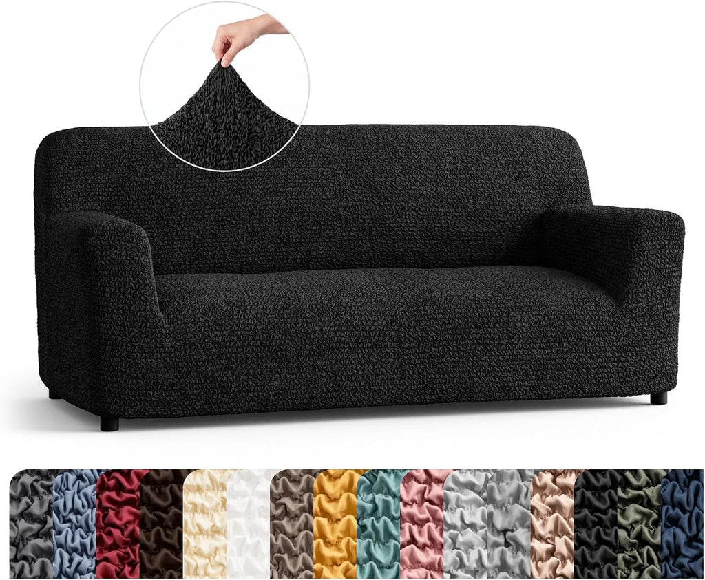 PAULATO BY GA.I.CO. Sofa Slipcover - Stretch Couch Cover - Stylish Cushion Sofa Cover - Soft Polyester Fabric Slip Cover - 1-Piece Form Fit Washable Protector for Pet - Microfibra Collection - Black