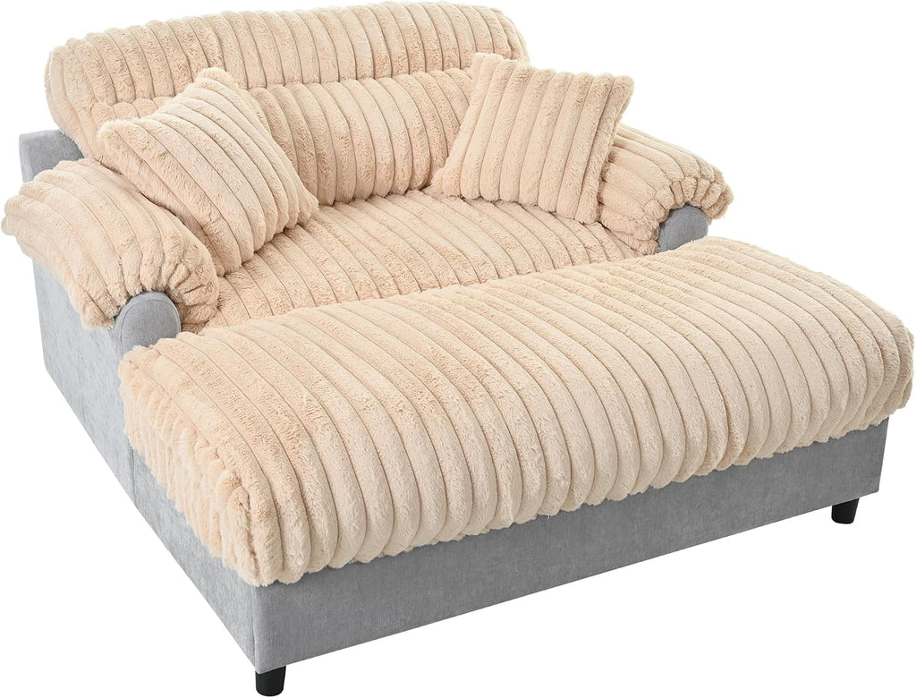 Merax 65' Oversized Chaise Lounge Chair with 2 Throw Pillows, Cloud Chaise Sofa Cozy Plush Boneless Sofa Bed for Living Room, Ergonomic Backrest & Curved Armrest (Champagne)