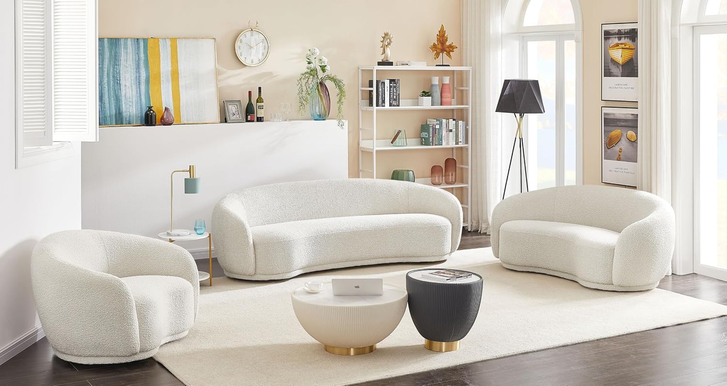 Meridian Furniture 693Cream-S Hyde Collection Modern | Contemporary Boucle Fabric Upholstered Sofa, Cream, 89.5' W x 38' D x 28' H