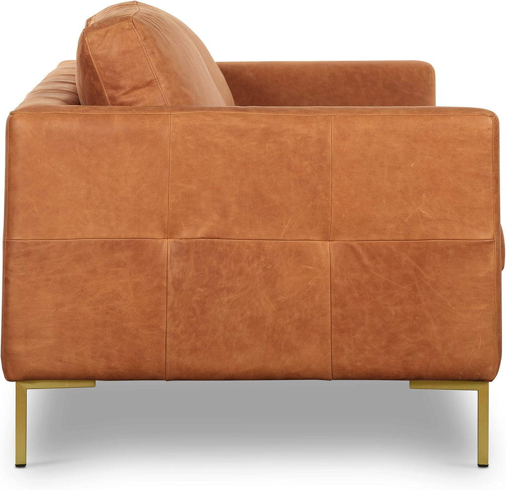 Poly & BARK Calle 90' Sofa, Full-Grain Pure-Aniline Italian Leather, Cognac Tan, Brass Legs