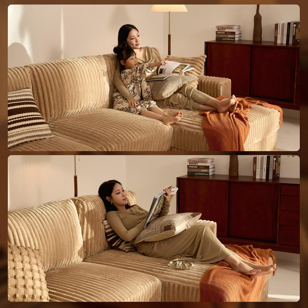Cloud Couch 139' U-Shaped Couch(Not Boneless), Oversized 7-Seater Modular Couch, Queen Sofa with Corduroy Upholstery, Deep Seats, Pocket Spring Cushions for Living Room, Right Facing Chaise, Camel