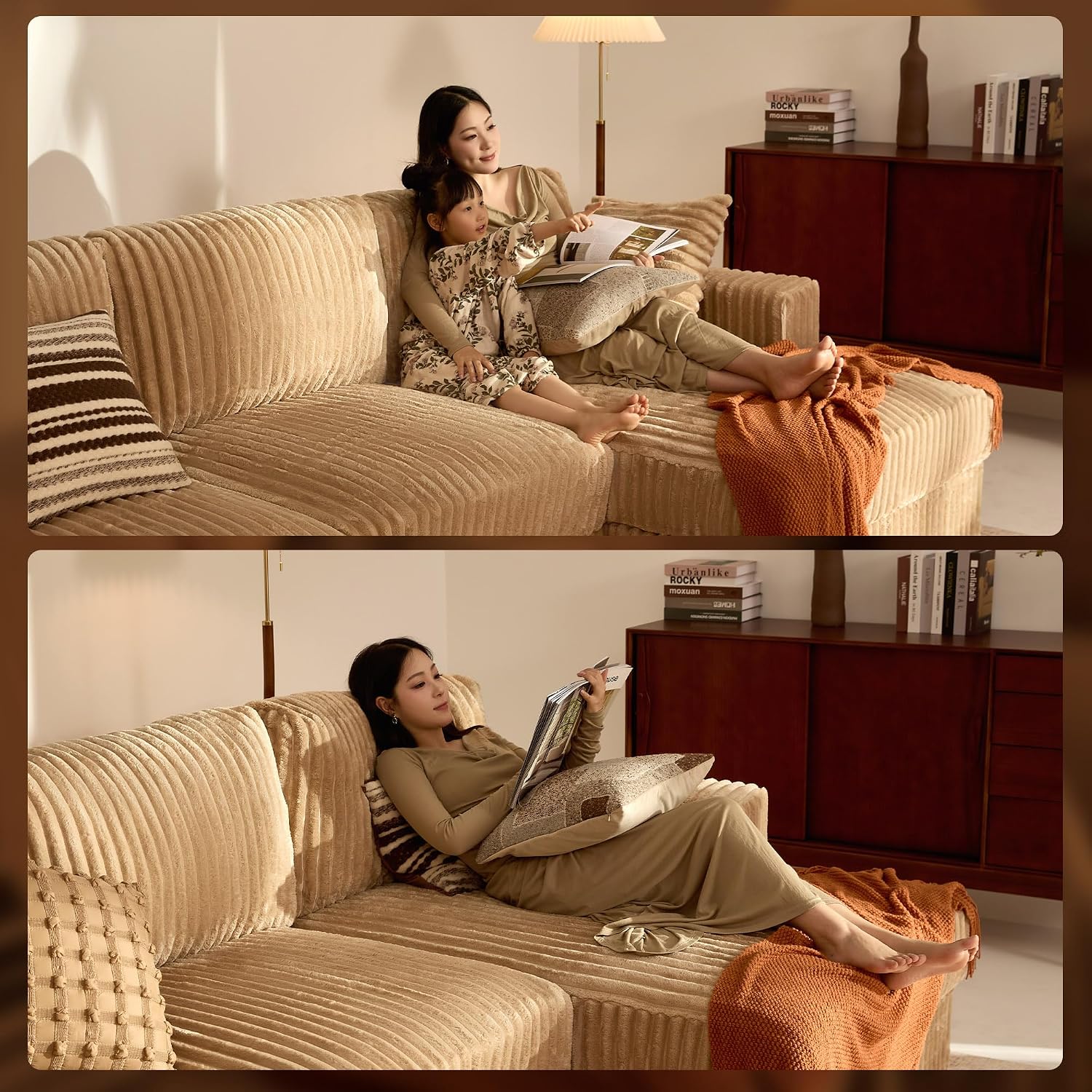 Cloud Couch 139' U-Shaped Couch(Not Boneless), Oversized 7-Seater Modular Couch, Queen Sofa with Corduroy Upholstery, Deep Seats, Pocket Spring Cushions for Living Room, Right Facing Chaise, Camel