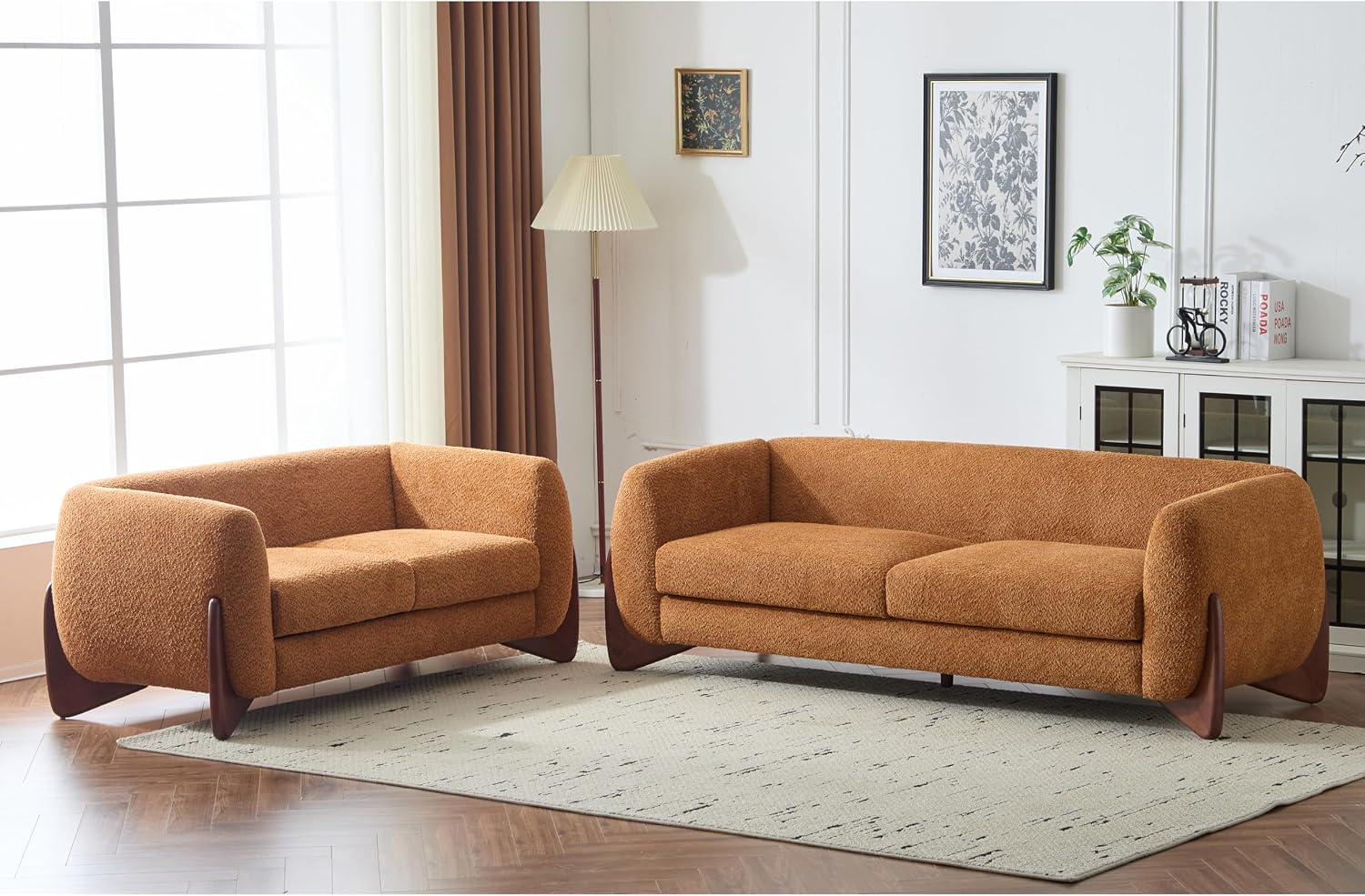 Christopher Knight Home Almad 2 Pieces Sofa Couch Set, Cozy 3-Seater Sofa and Loveseat for Living Room, Upholstered Couch Chair, Soft Seating Lounge Sofa with Wood Frame, Boucle Fabric, Caramel Brown