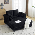 VINGLI 56' Oversized Chaise Lounge Chair, Black Comfy Corduroy Chaise Sofa Recliner Bed Upholstered Sleeper Couch Bed with Throw Pillows and Armrests for Living Room, Movie Room, Bedroom