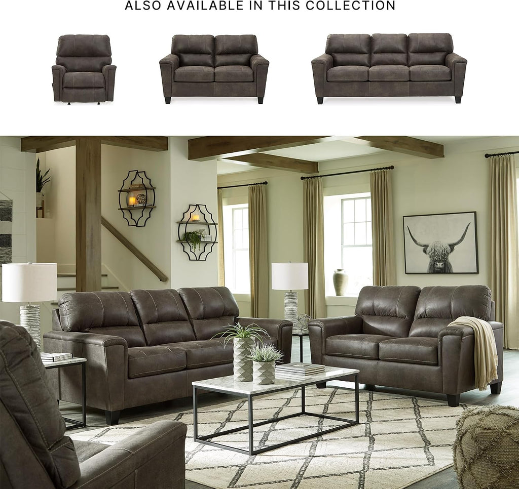 Signature Design by Ashley Navi Faux Leather Modern Loveseat, Gray