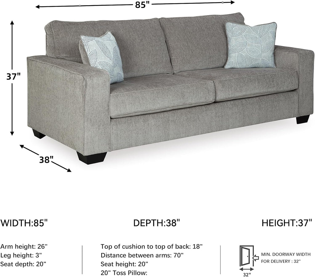 Signature Design by Ashley Altari Modern Sofa with 2 Accent Pillows, Light Gray